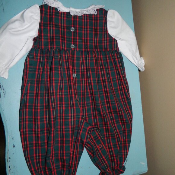 Vtg Infant Girl Smocked Ducklings Plaid Jumper Romper Size 3-6M (L-28) - Picture 2 of 4
